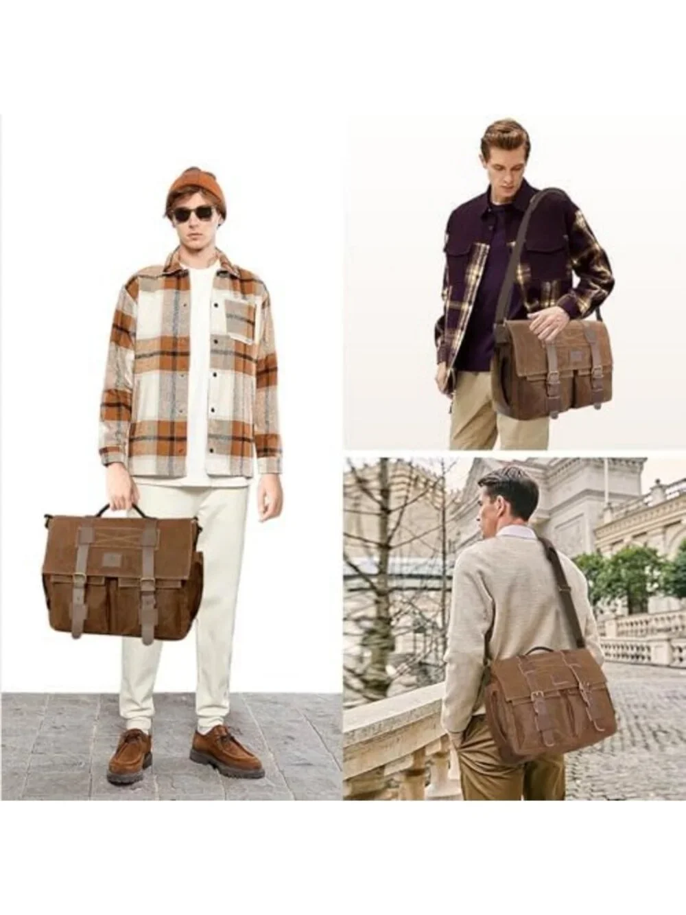 Stylish Waterproof Waxed Canvas Messenger Bag for Men - 14